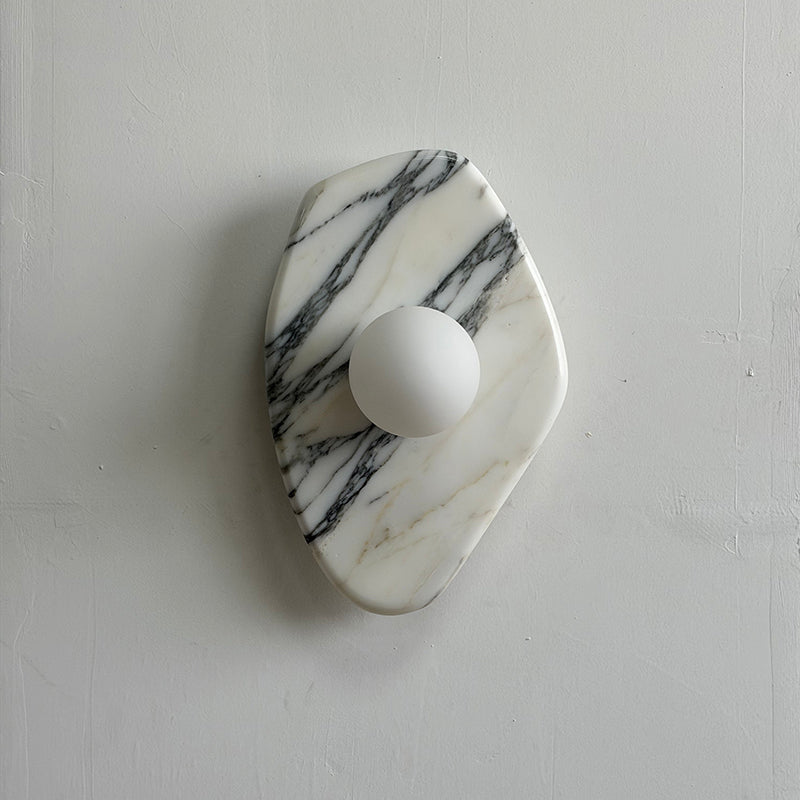 Organic Modern Textured Marble Wall Sconce — D 20cm x W 12cm x H 30cm / ∅ 7.9″ x W 4.7″ x H 11.8; White marble B