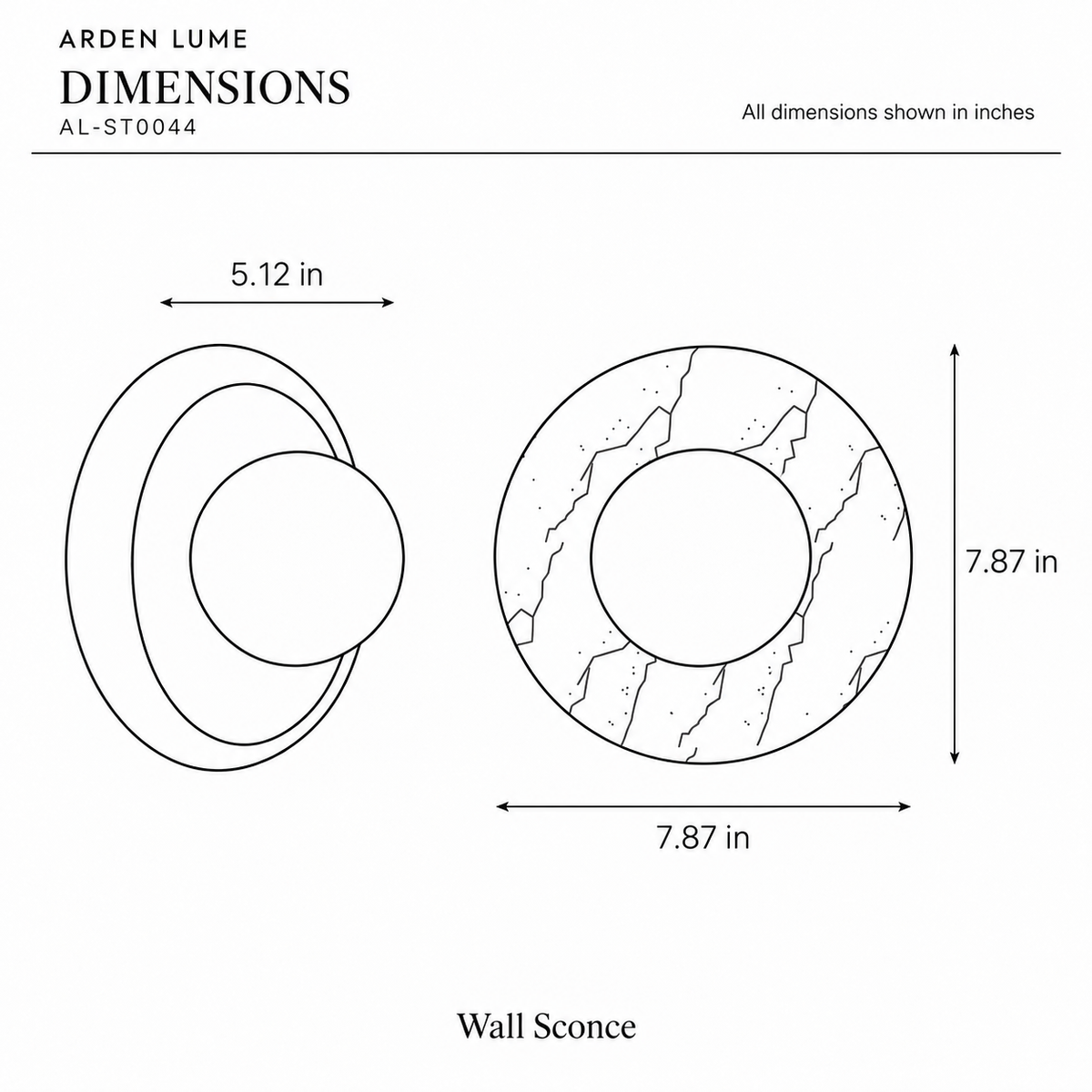 ARDEN LUME AL-ST0044 dimension diagram in inches