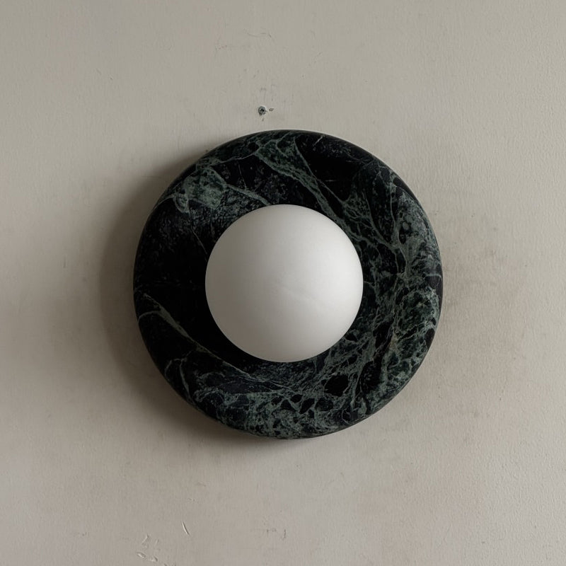 Orli Dark Green Marble Globe Wall Sconce — D 20cm x H 20cm / ∅ 7.9″ x H 7.9″; Dark Green Marble; P55