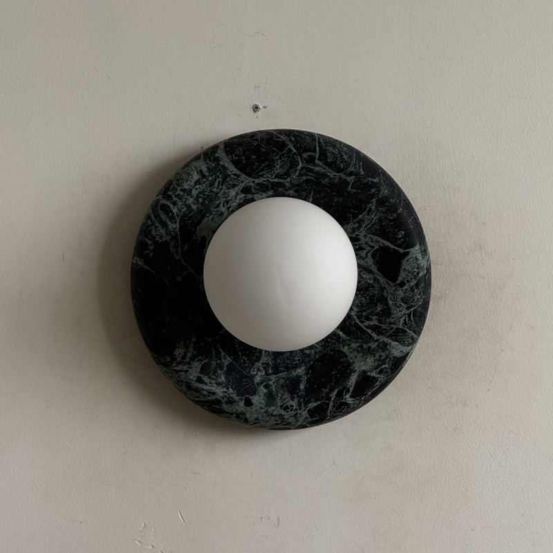 Orli Dark Green Marble Globe Wall Sconce — D 20cm x H 20cm / ∅ 7.9″ x H 7.9″; Dark Green Marble; P57