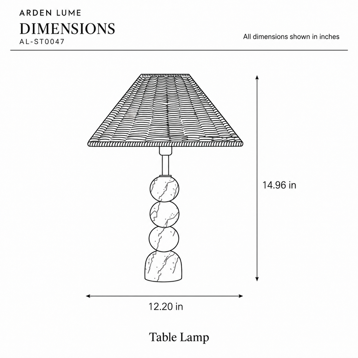 ARDEN LUME AL-ST0047 dimension diagram in inches