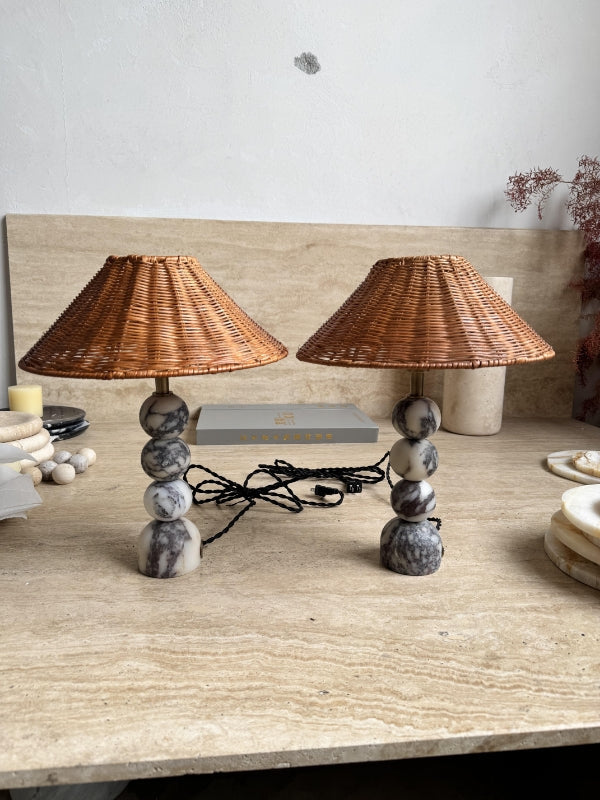 Marble Table Lamp with Natural Rattan Shade — AL-ST0047 — product view 2