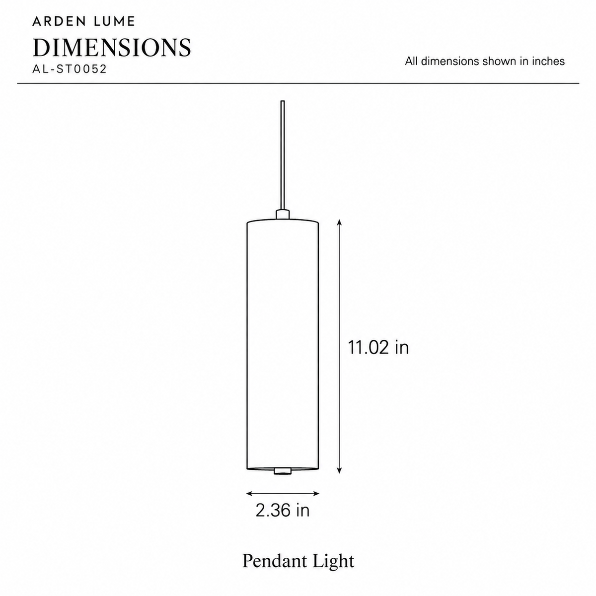 ARDEN LUME AL-ST0052 dimension diagram in inches