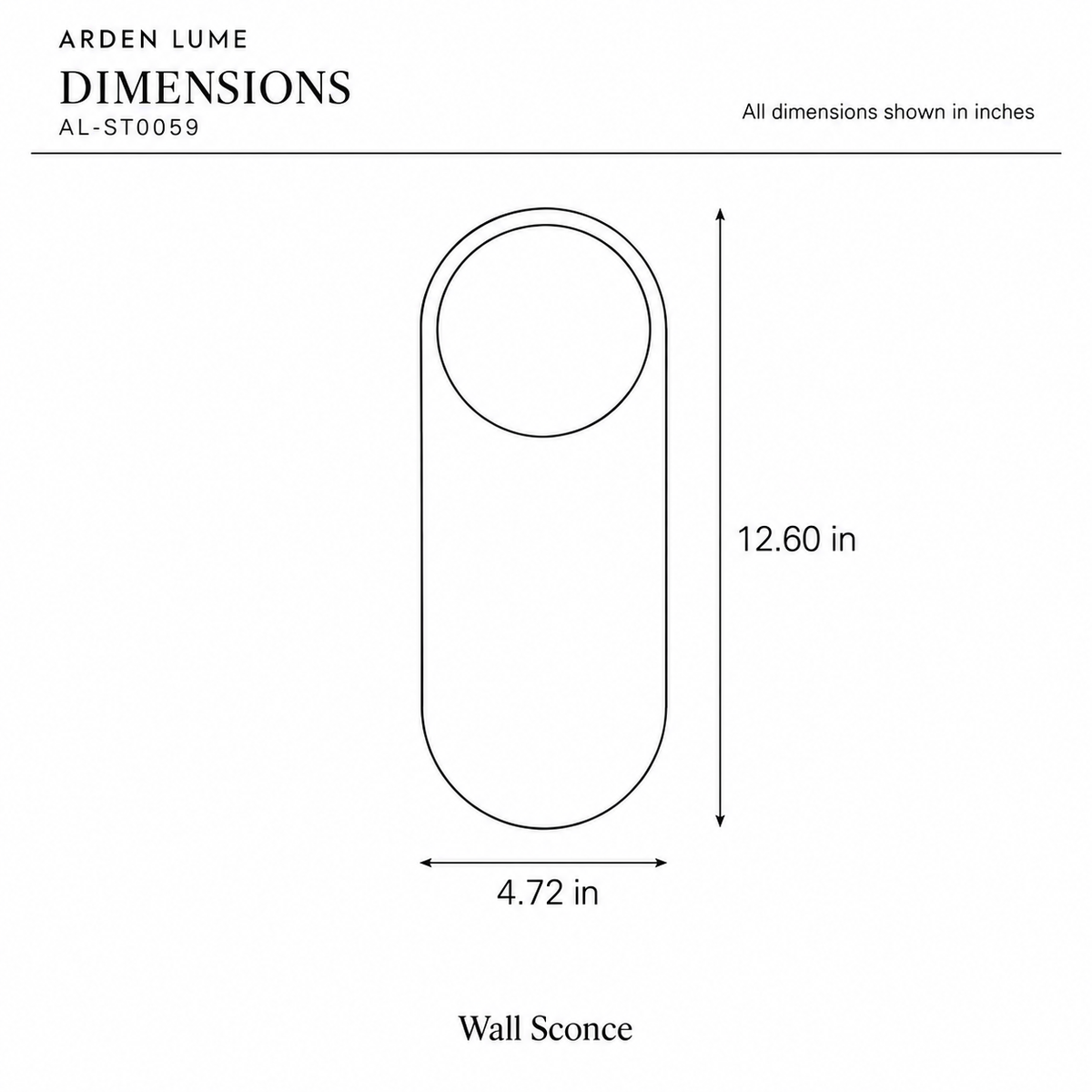 ARDEN LUME AL-ST0059 dimension diagram in inches