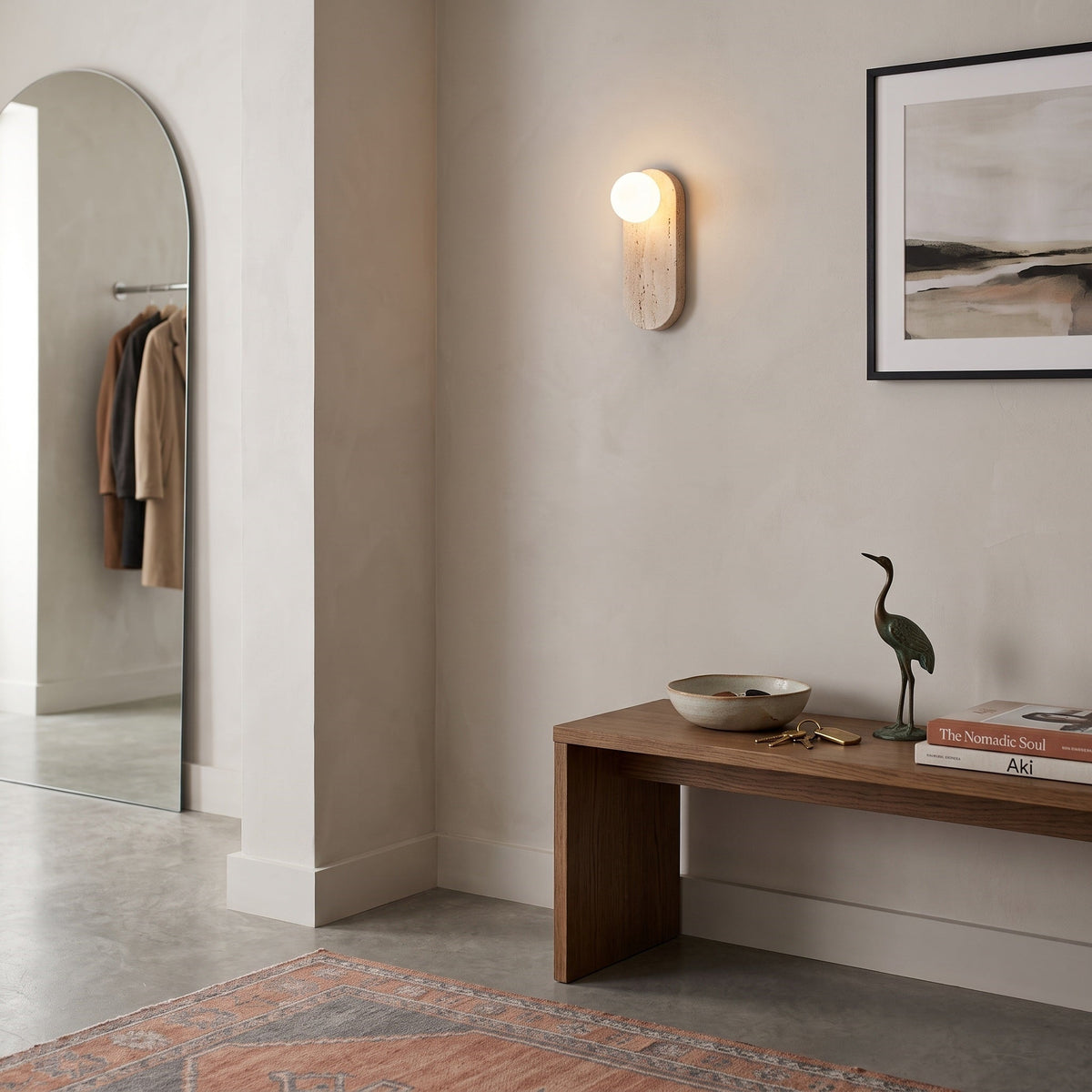 Lucie Japandi Travertine Wall Sconce — AL-ST0059 — product view 1