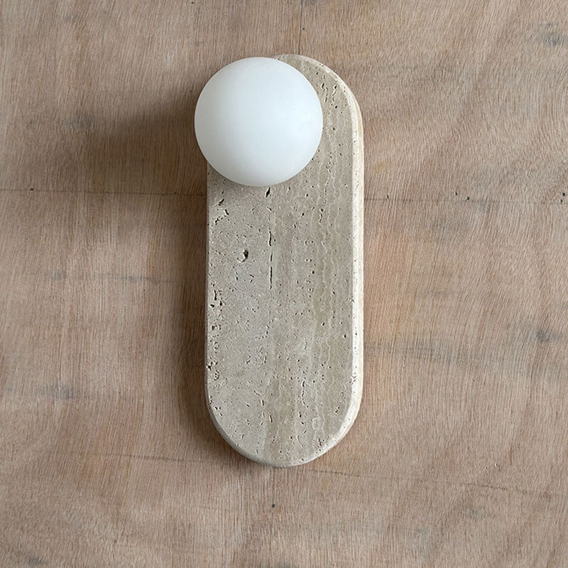 Lucie Japandi Travertine Wall Sconce — D 12cm x H 32cm / ∅ 4.9″ x H 12.6″; Beige Travertine