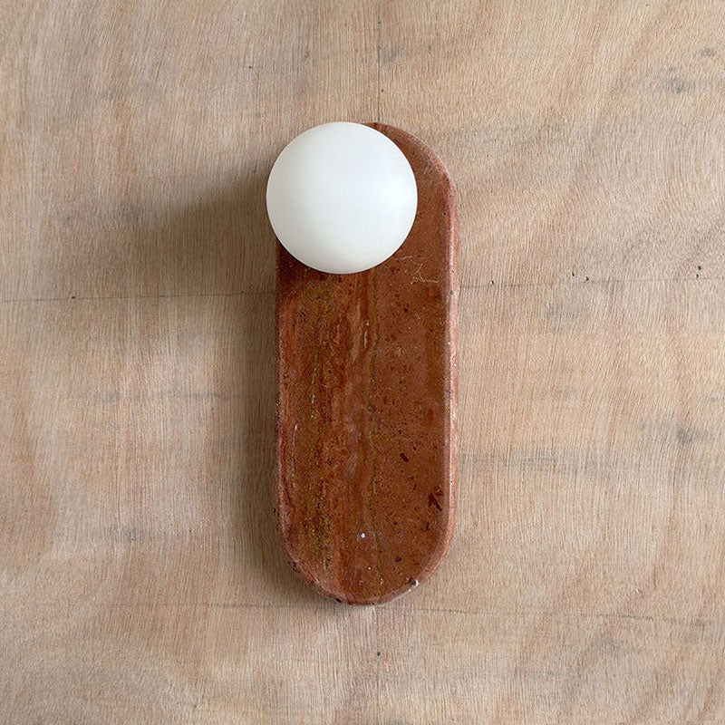 Lucie Japandi Travertine Wall Sconce — D 12cm x H 32cm / ∅ 4.9″ x H 12.6″; Coral Red Travertine