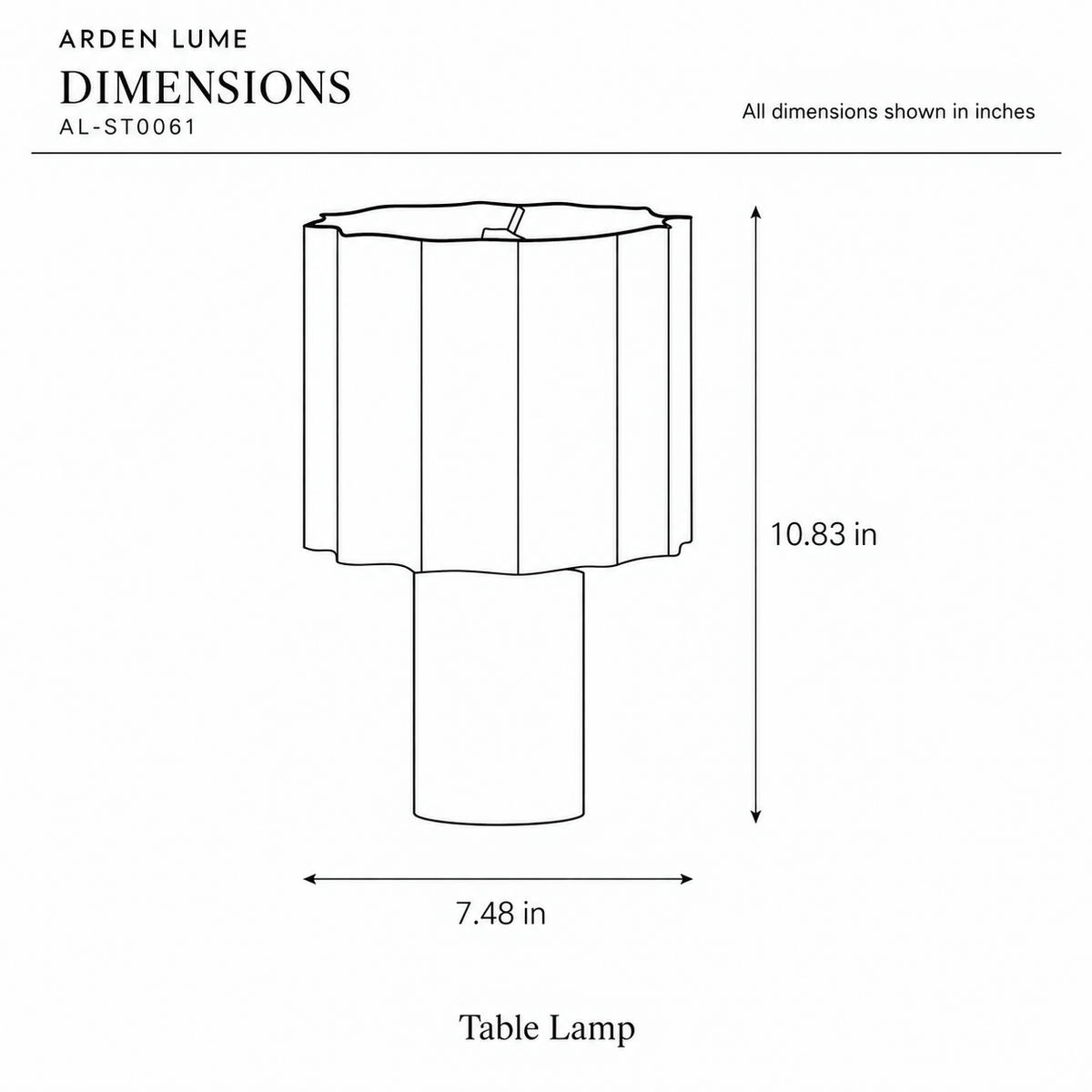 ARDEN LUME AL-ST0061 dimension diagram in inches