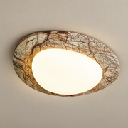 Kauai Marble LED Ceiling Light on a warm greige background; Green marble organic flush ceiling, 32 cm