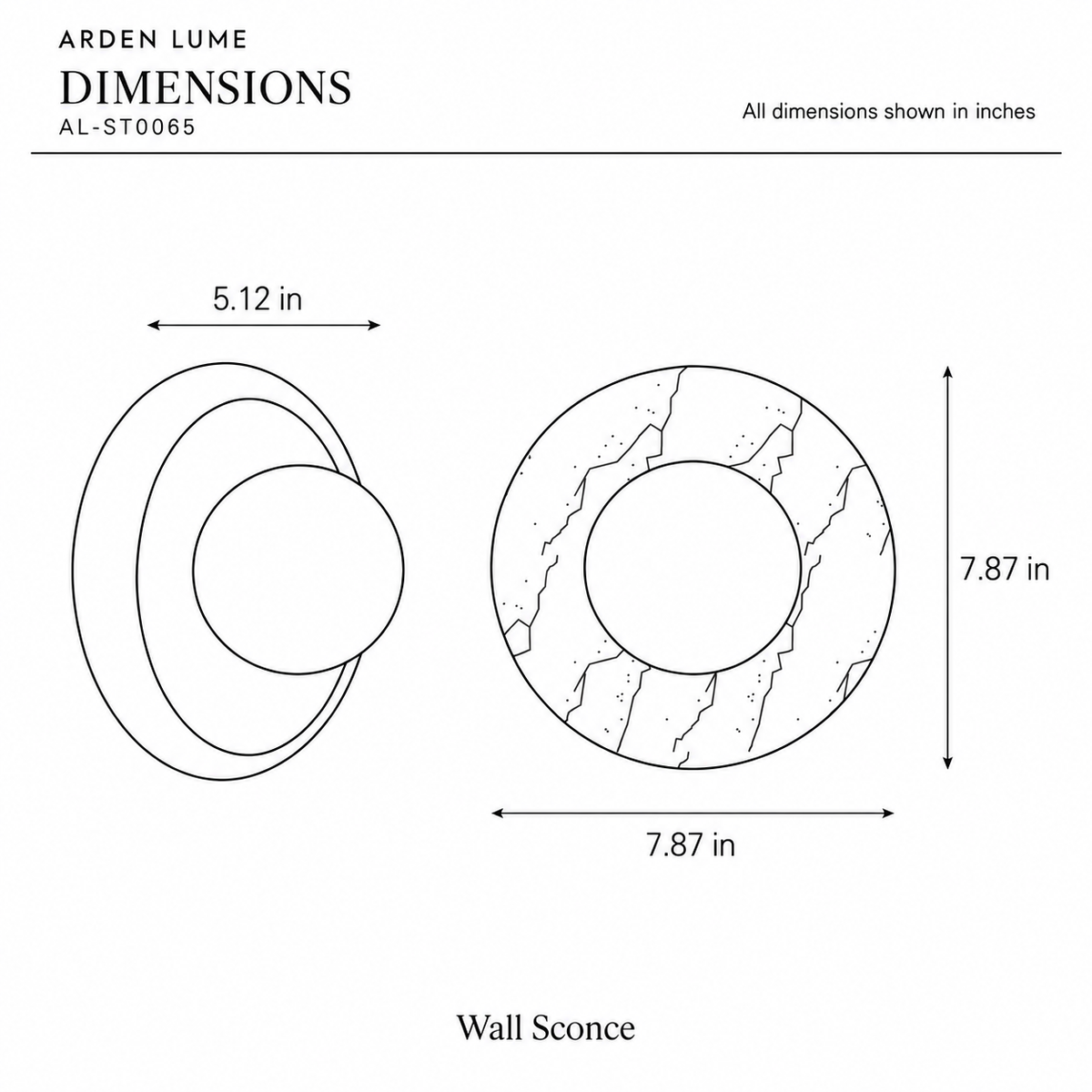 ARDEN LUME AL-ST0065 dimension diagram in inches