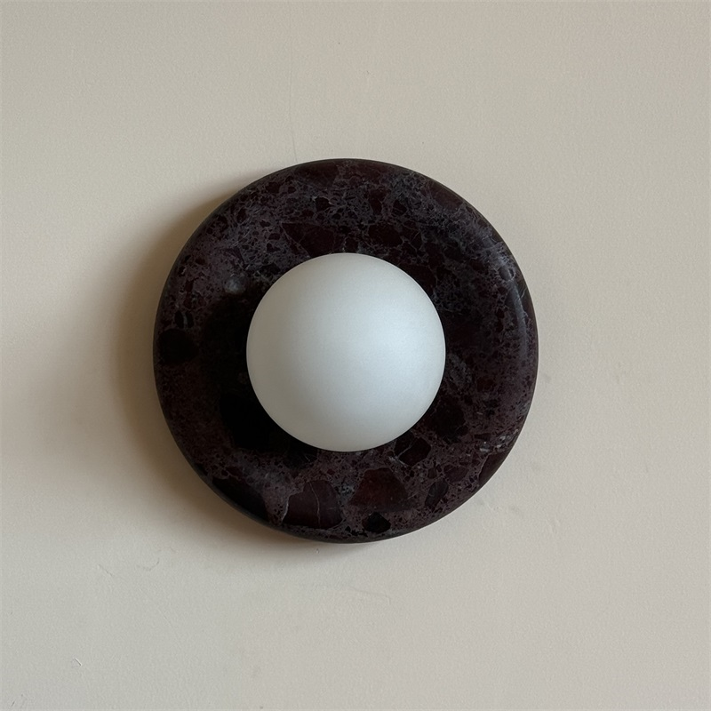Orli Deep Purple Red Marble Globe Wall Sconce — D 20cm x H 20cm / ∅ 7.9″ x H 7.9″; Deep Purple Red Marble; A15