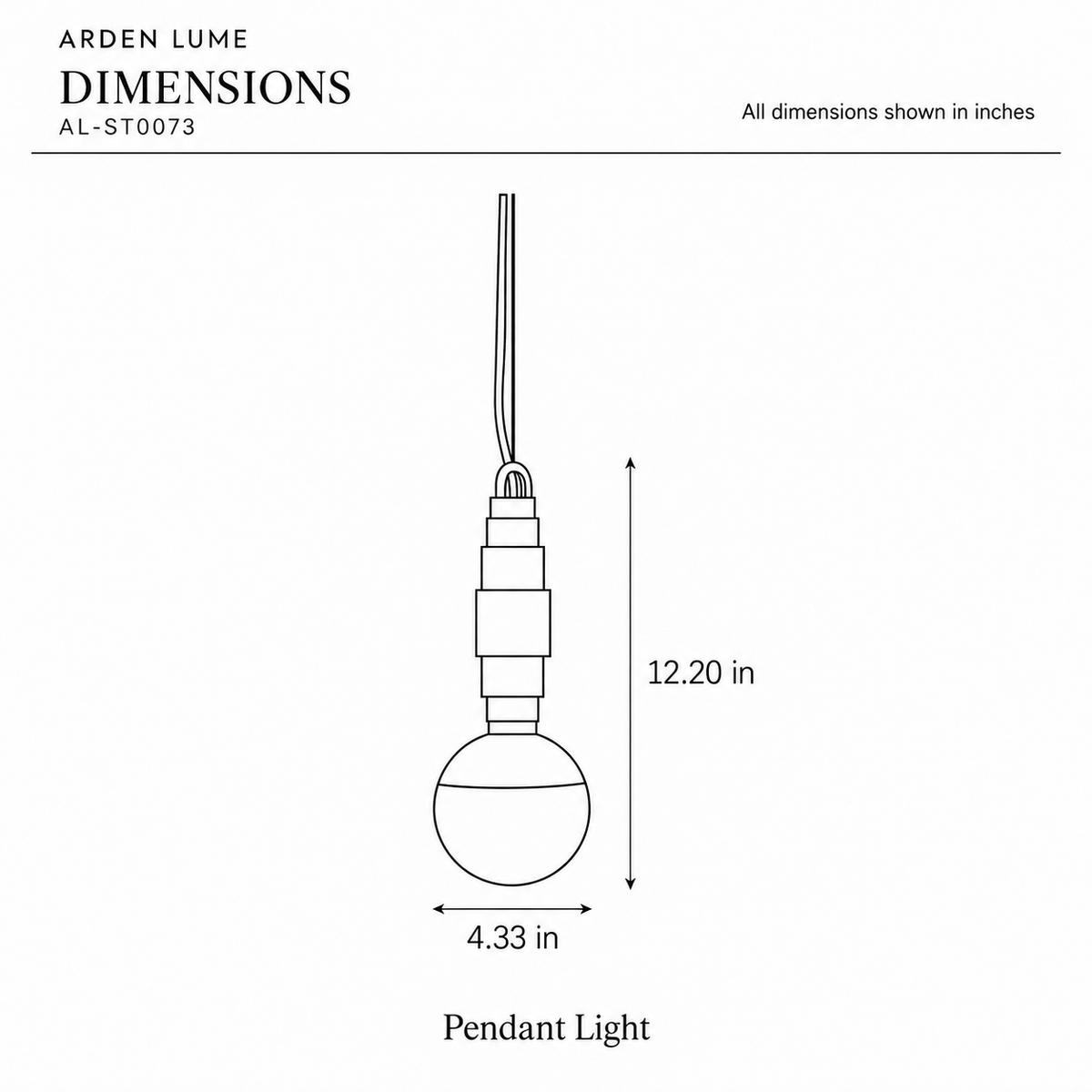 ARDEN LUME AL-ST0073 dimension diagram in inches