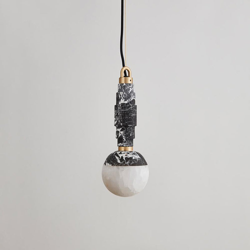 Lunar Art Deco Marble Pendant Light — D 11cm x H 31cm / ∅ 4.3″ x H 12.2″; Black A