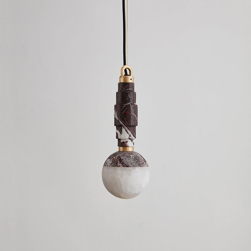 Lunar Art Deco Marble Pendant Light — D 11cm x H 31cm / ∅ 4.3″ x H 12.2″; Purple Red