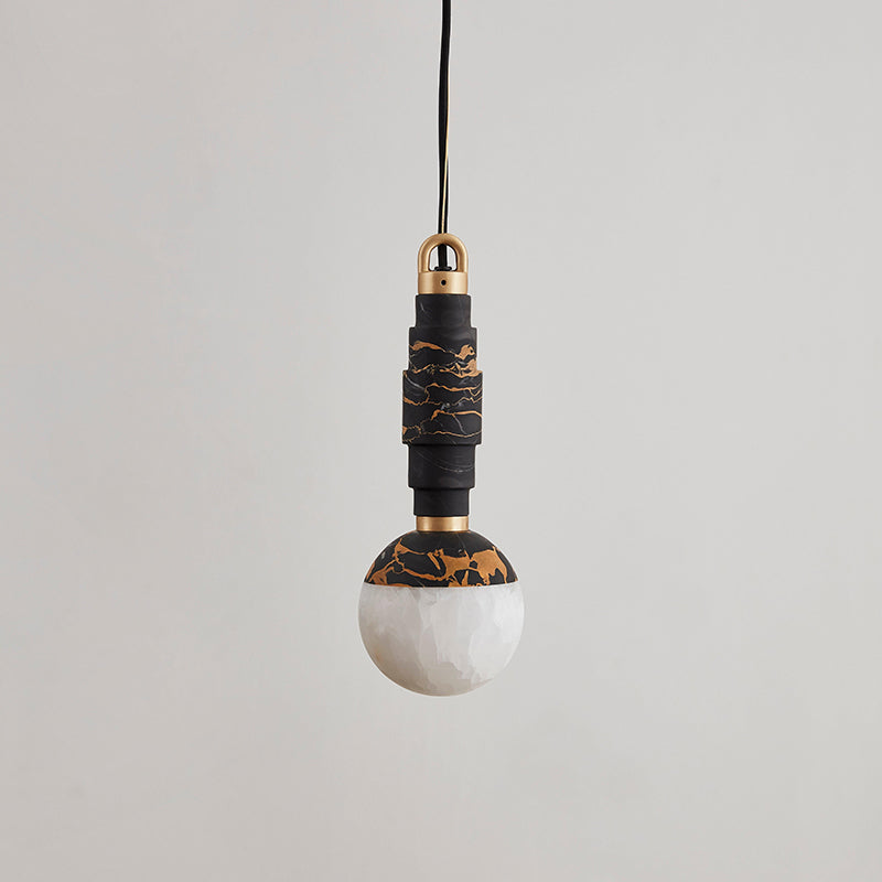 Lunar Art Deco Marble Pendant Light — D 11cm x H 31cm / ∅ 4.3″ x H 12.2″; Black B