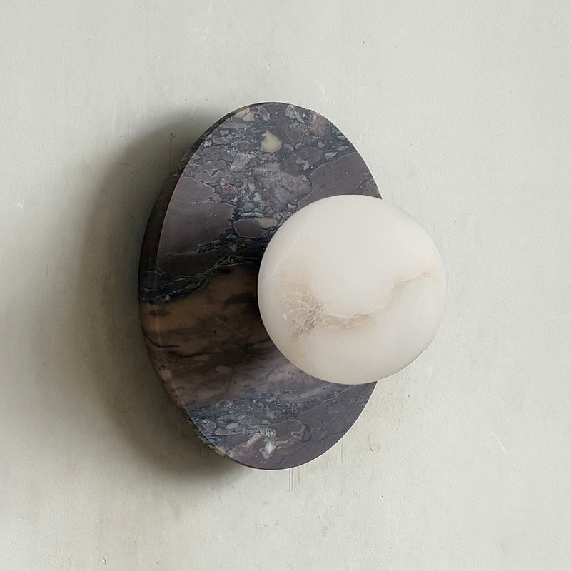 Leora Organic Modern Stone Wall Sconce — D 20cm x W 13cm x H 20cm / ∅ 7.9″ x W 5.1″ x H 7.9″; Purple marble; White Alabaster