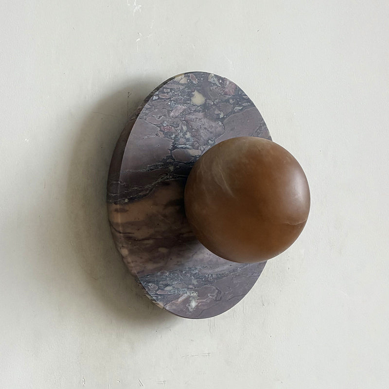 Leora Organic Modern Stone Wall Sconce — D 20cm x W 13cm x H 20cm / ∅ 7.9″ x W 5.1″ x H 7.9″; Purple marble; Brown Alabaster