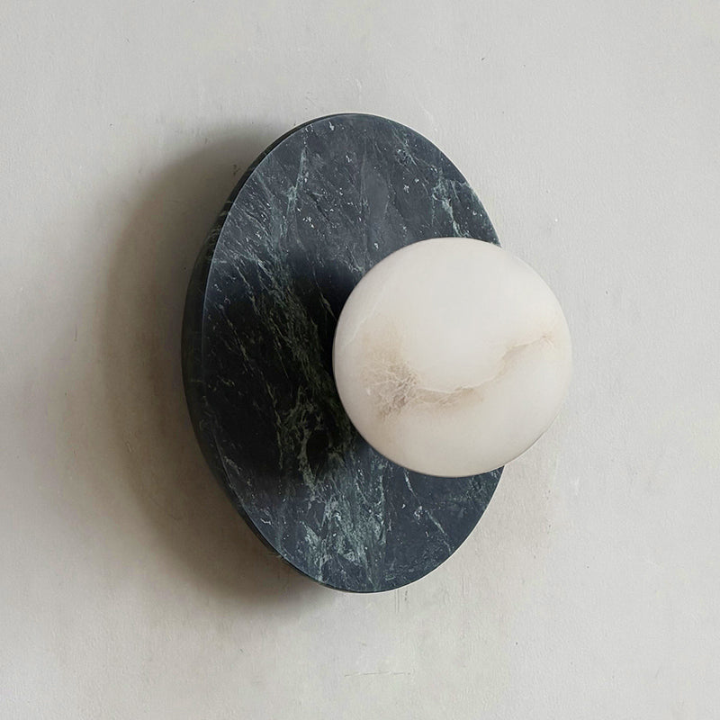 Leora Organic Modern Stone Wall Sconce — D 20cm x W 13cm x H 20cm / ∅ 7.9″ x W 5.1″ x H 7.9″; Green marble; White Alabaster
