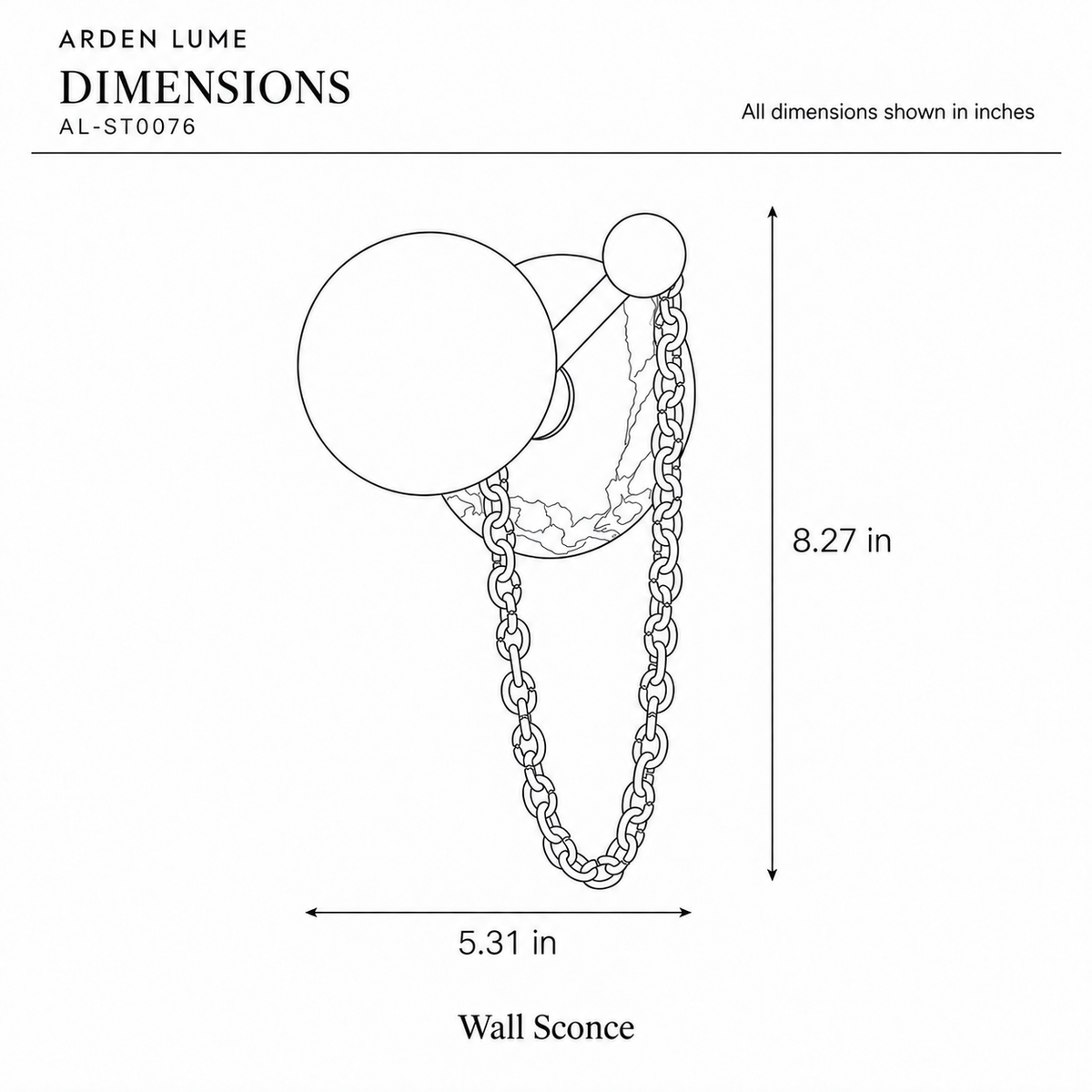 ARDEN LUME AL-ST0076 dimension diagram in inches