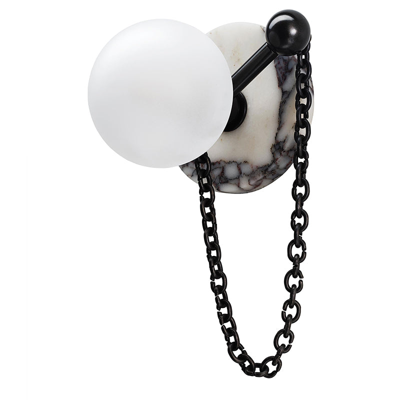 Alla Stone Wall Sconce with Glass Shade — L 13.5cm x W 15cm x H 21cm / L 5.3″ x W 5.9″ x H 8.3″; White Marble & Black chain