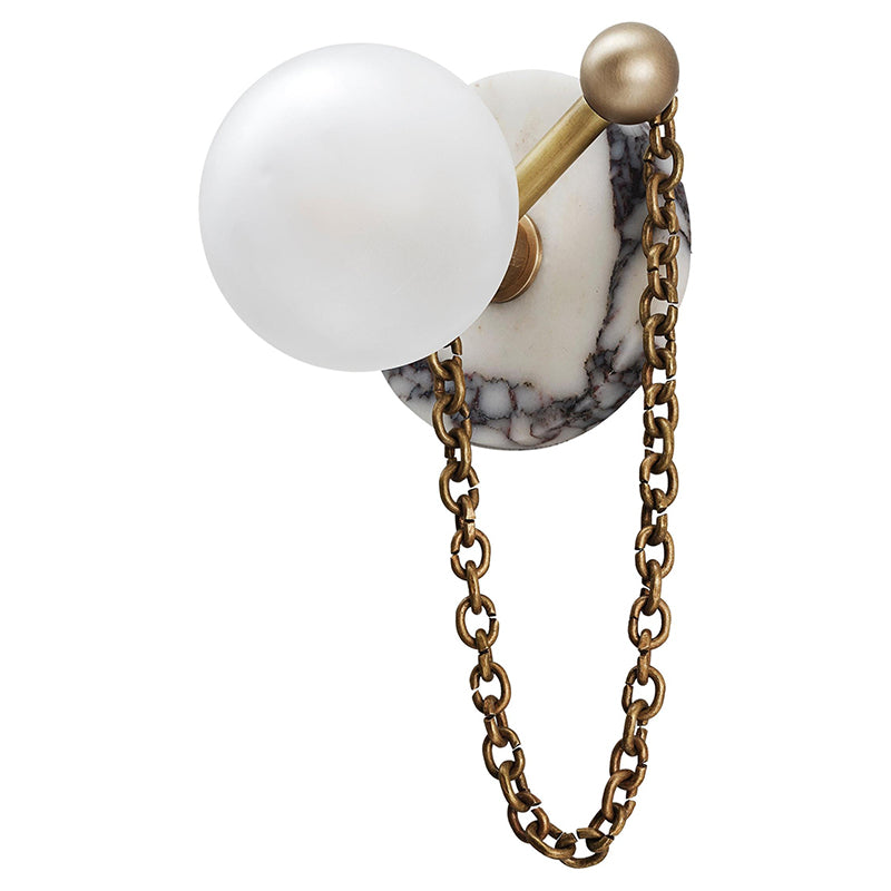 Alla Stone Wall Sconce with Glass Shade — L 13.5cm x W 15cm x H 21cm / L 5.3″ x W 5.9″ x H 8.3″; White Marble & Brass chain