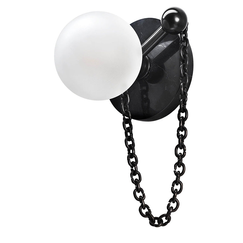 Alla Stone Wall Sconce with Glass Shade — L 13.5cm x W 15cm x H 21cm / L 5.3″ x W 5.9″ x H 8.3″; Black Marble & Black chain