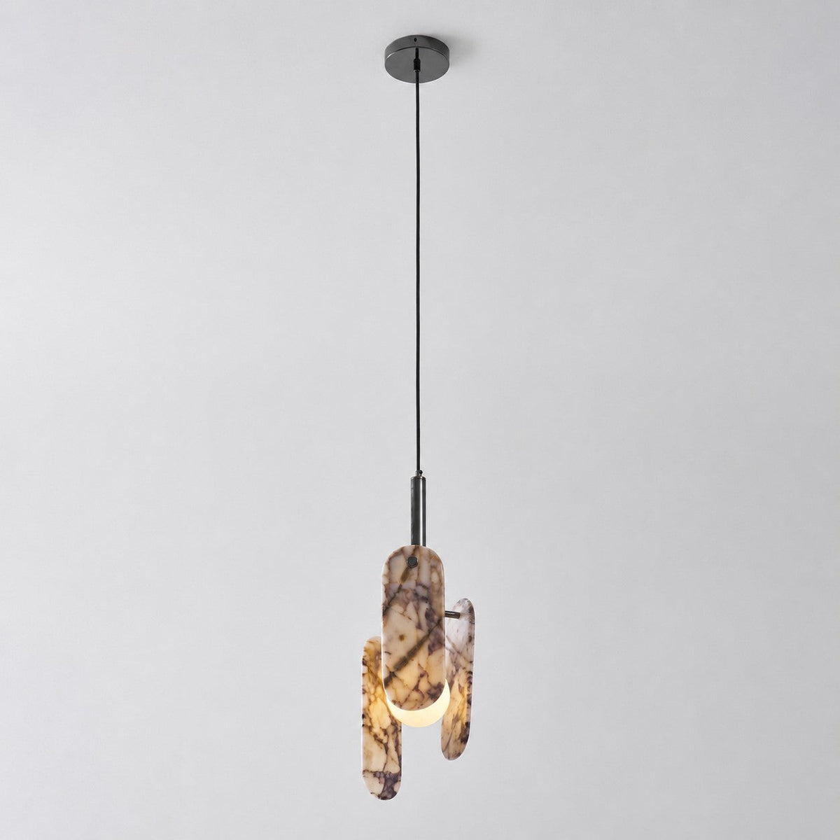 Megalith Marble Globe Pendant Light — D 18cm x H 55cm / ∅ 7.1″ x H 21.7″; Black & White; Hanging wire