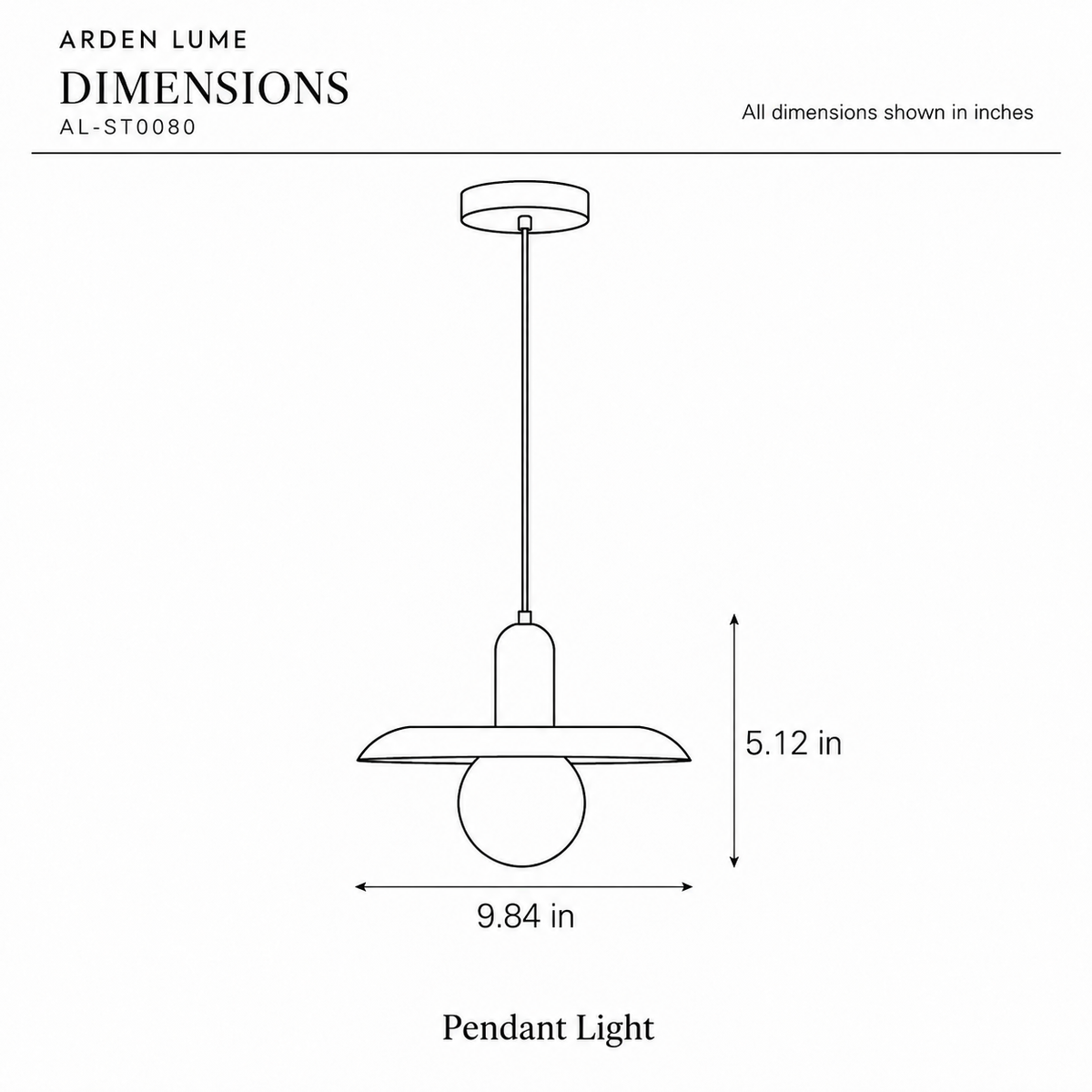 ARDEN LUME AL-ST0080 dimension diagram in inches
