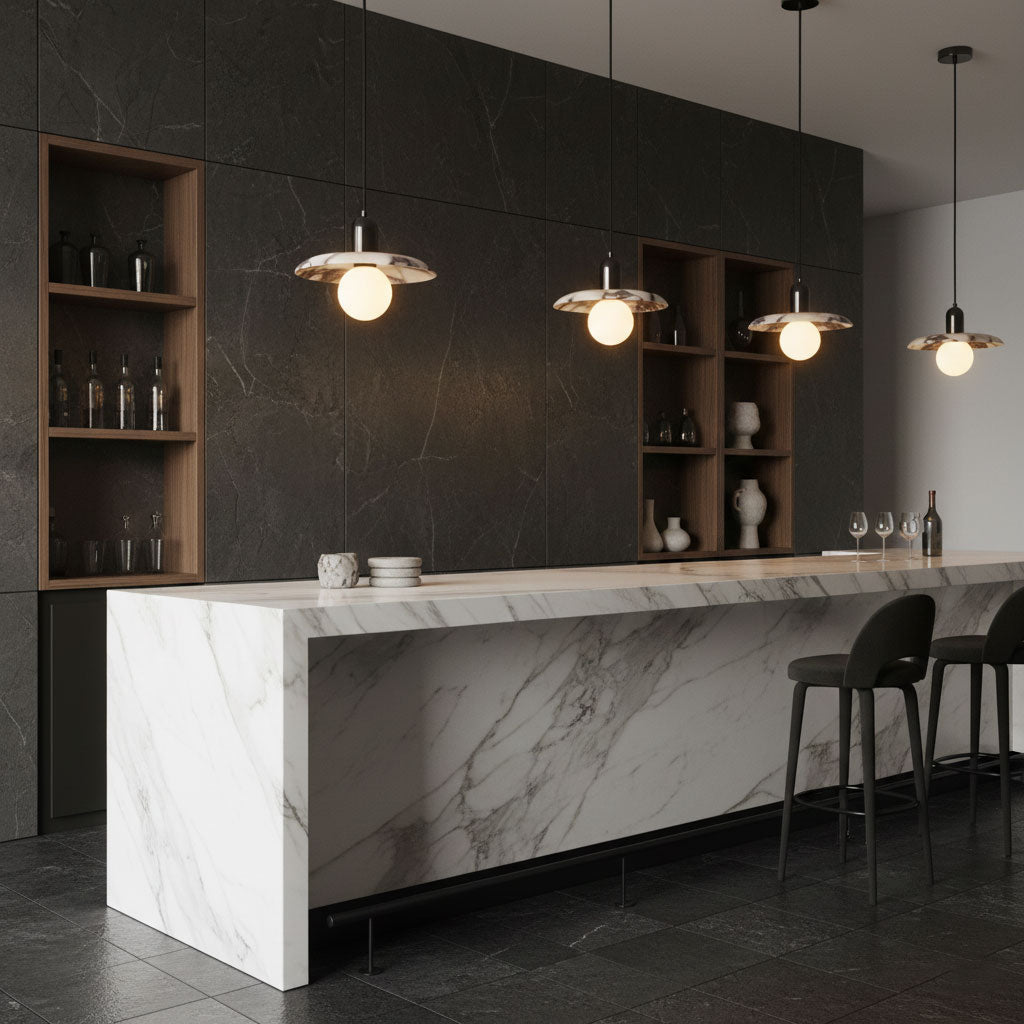 Lu Metal Pendant Light with Marble Shade — AL-ST0080 — product view 3