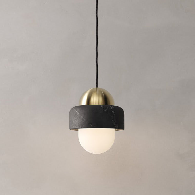 Naga Marble Pendant Light — D 14.5cm x H 18cm / ∅ 5.7″ x H 7.1″; Weathered Brass & Black