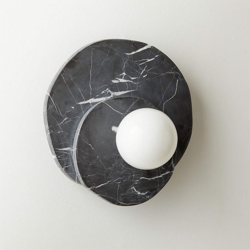 Astr Layered Stone Globe Wall Sconce — D 25cm x W 15cm x H 28cm / ∅ 9.8″ x W 5.9″ x H 11″; Black Marble