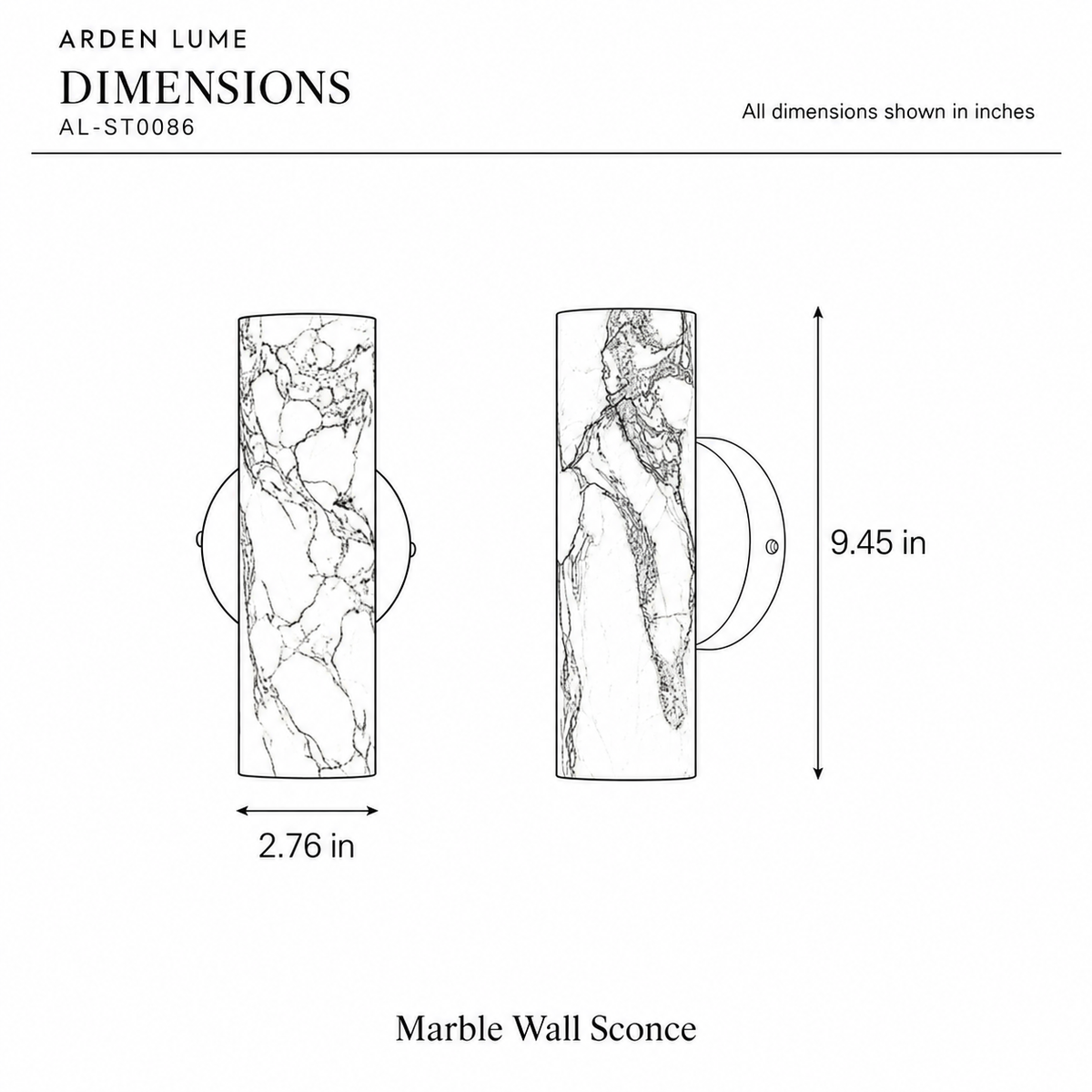 ARDEN LUME AL-ST0086 dimension diagram in inches