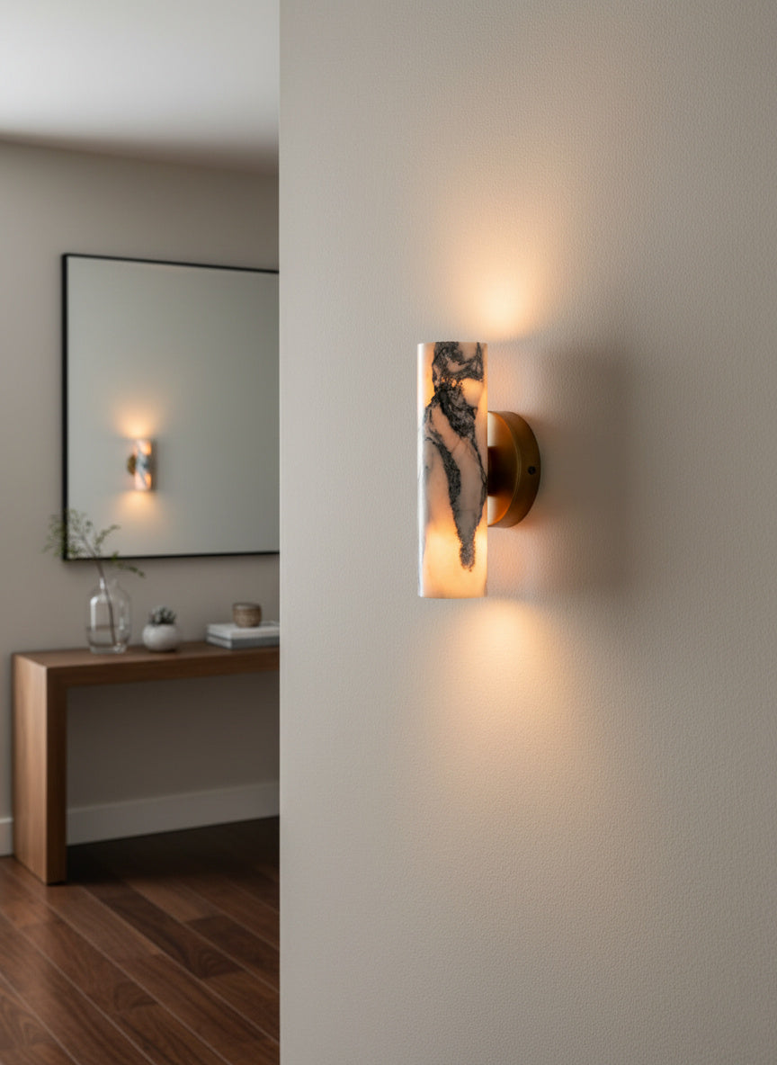 Calla Iron Wall Sconce with Marble Shade — AL-ST0086 — product view 2