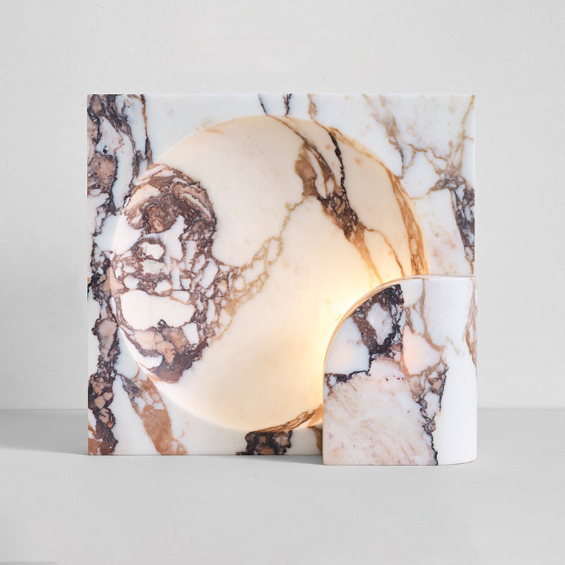 Block Piece Marble LED Table Lamp — Right : L 14.6″ x W 3.9″ x H 13.8″; Purple Texture & White (Warm Light)