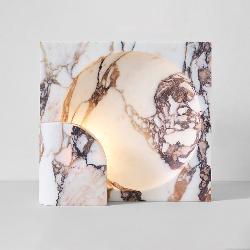 Block Piece Marble LED Table Lamp — Left : L 14.6″ x W 3.9″ x H 13.8″; Purple Texture & White (Warm Light)