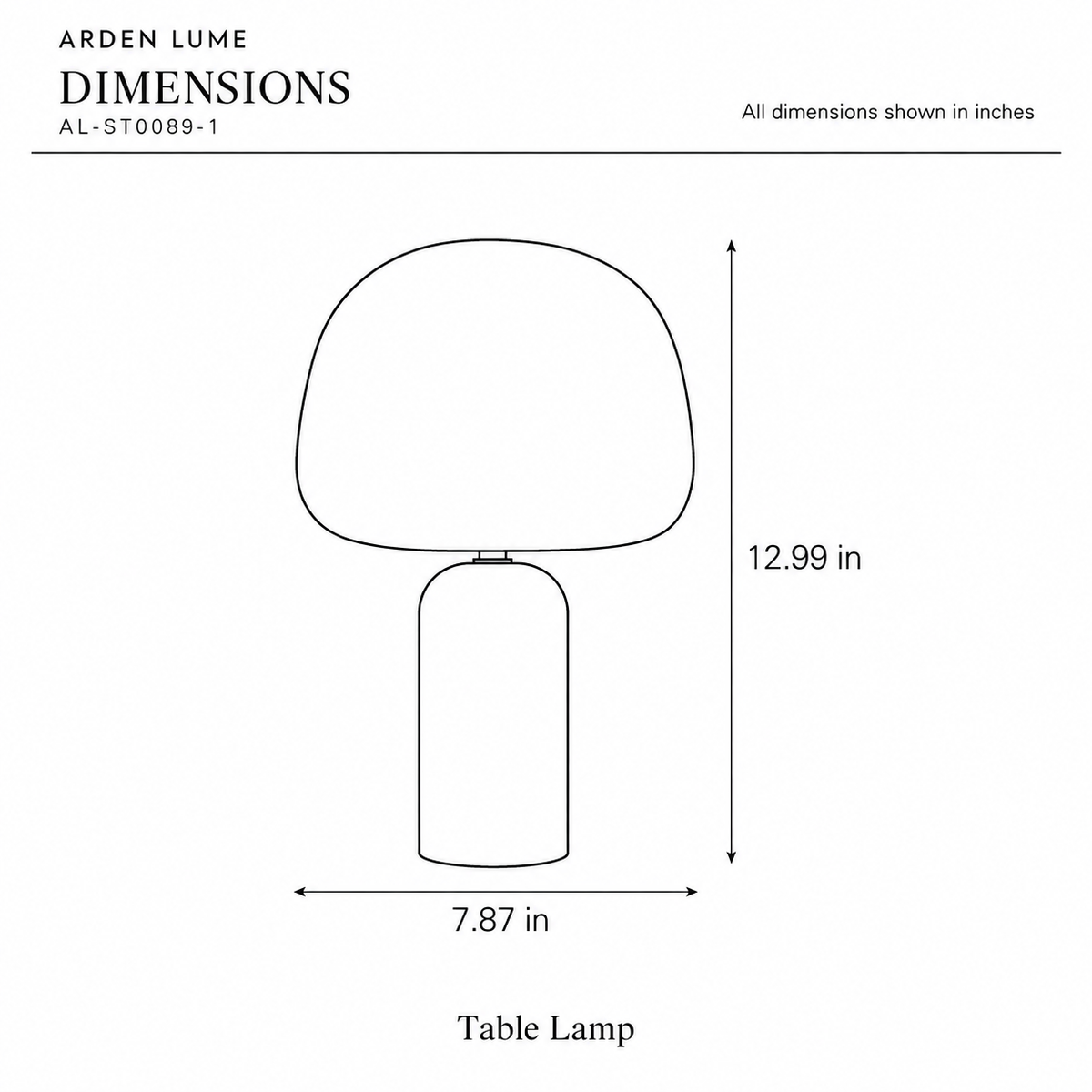 ARDEN LUME AL-ST0089-1 dimension diagram in inches