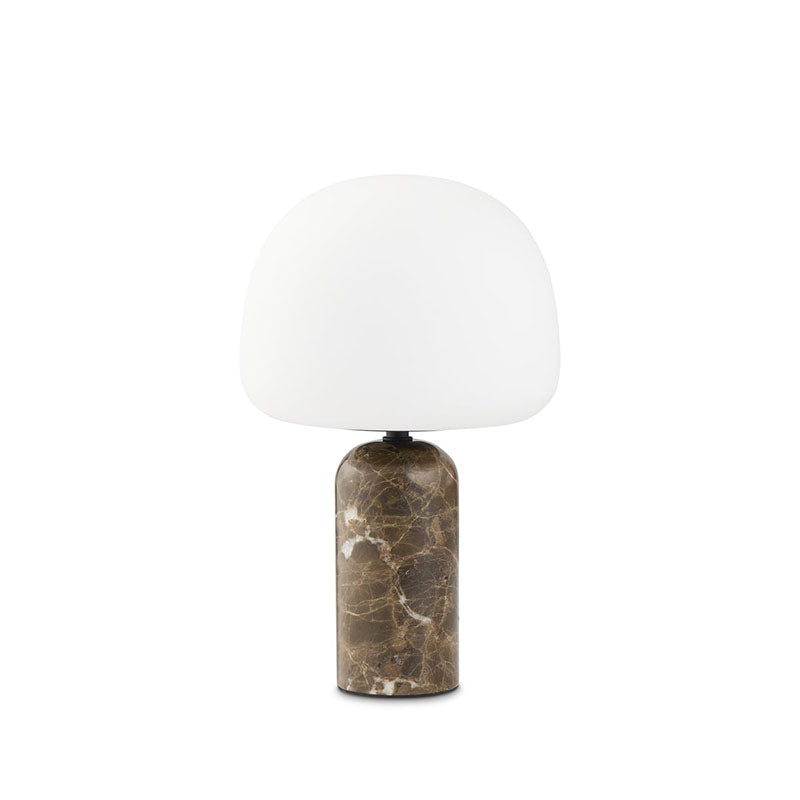 Kin Marble Table Lamp with Glass Shade — D 20cm x H 33cm / ∅ 7.9″ x H 13″; Brown & White