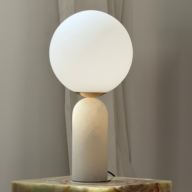 Atlas Marble Globe Table Lamp — D 30cm x H 60cm / ∅ 11.8″ x H 23.6″; White alabaster