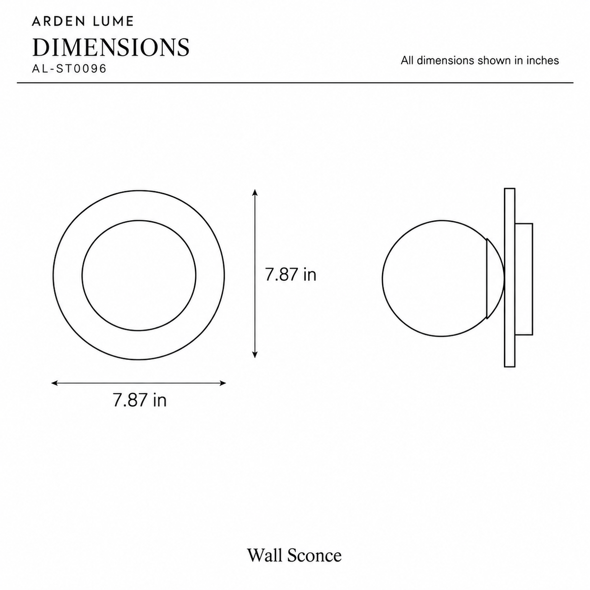 ARDEN LUME AL-ST0096 dimension diagram in inches