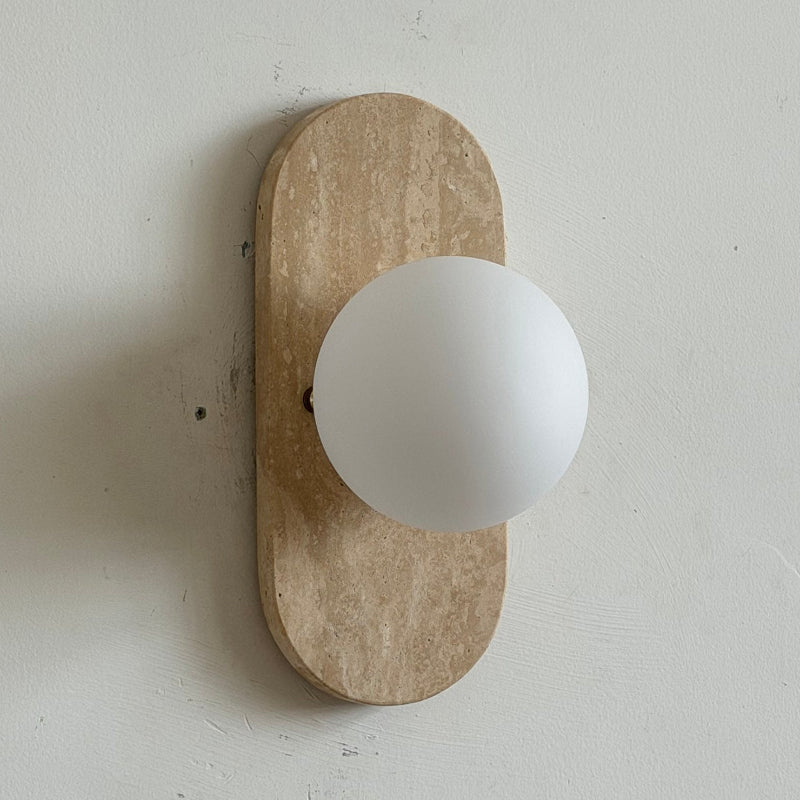 Viola Oval Marble Wall Sconce — D 13cm x W 14cm x H 30.5cm / ∅ 5.1″ x W 5.5″ x H 12″; Beige Travertine