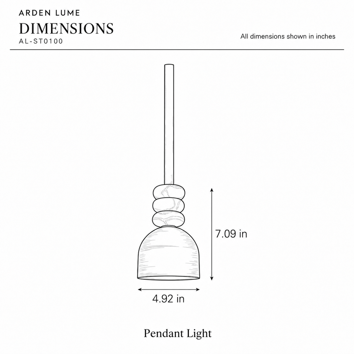 ARDEN LUME AL-ST0100 dimension diagram in inches