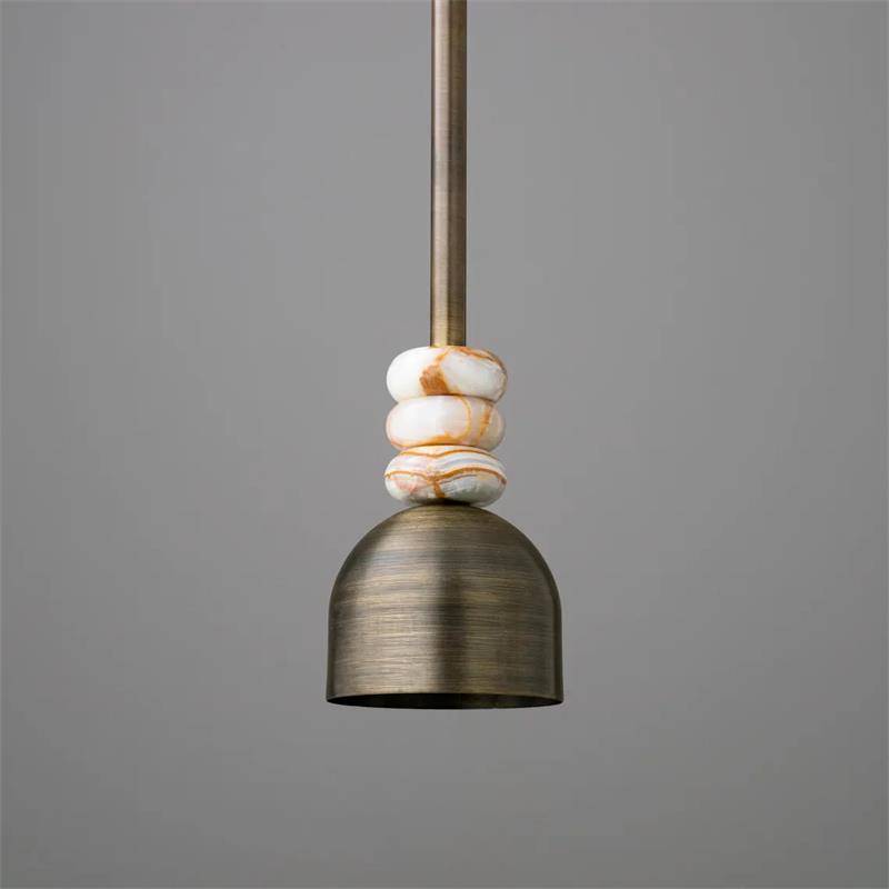 Boston Marble Pendant Light — D 12.5cm x H 18cm / ∅ 4.9″ x H 7.1″; Weathered Brass & White