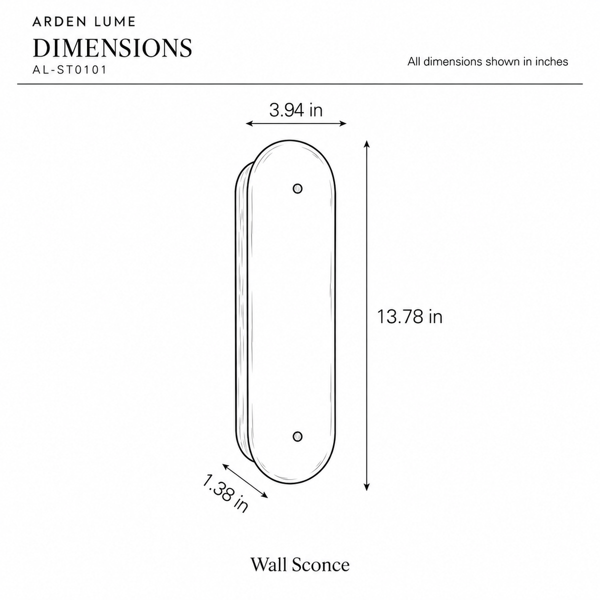 ARDEN LUME AL-ST0101 dimension diagram in inches