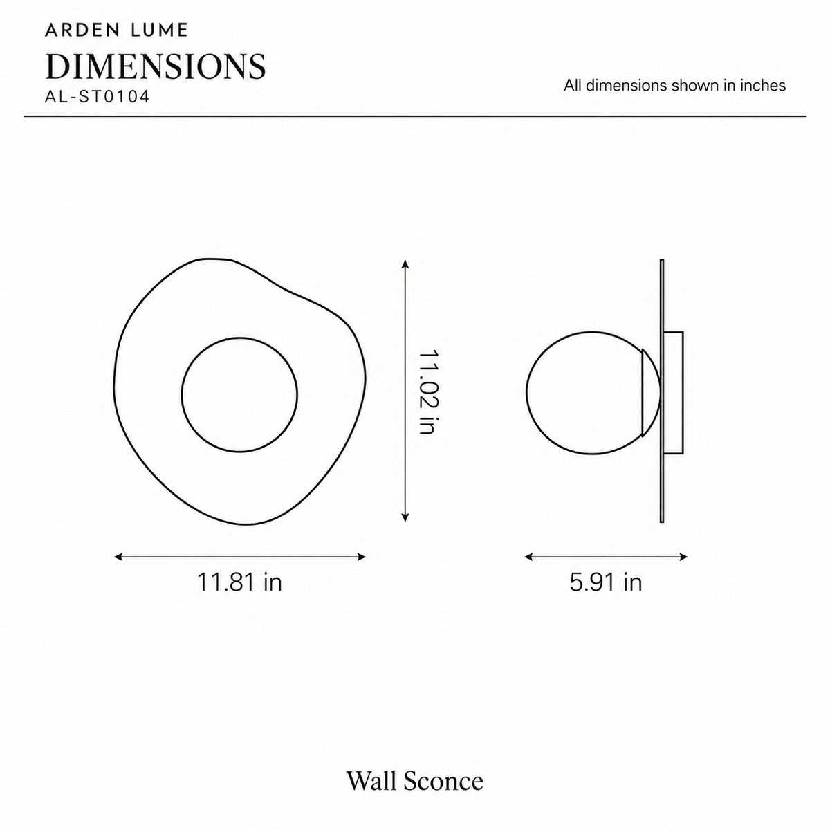 ARDEN LUME AL-ST0104 dimension diagram in inches