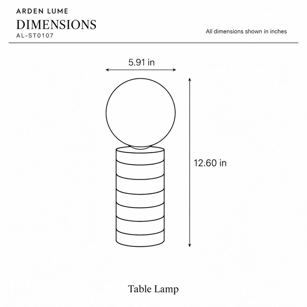 ARDEN LUME AL-ST0107 dimension diagram in inches