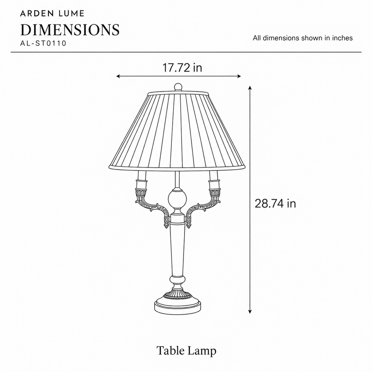 ARDEN LUME AL-ST0110 dimension diagram in inches