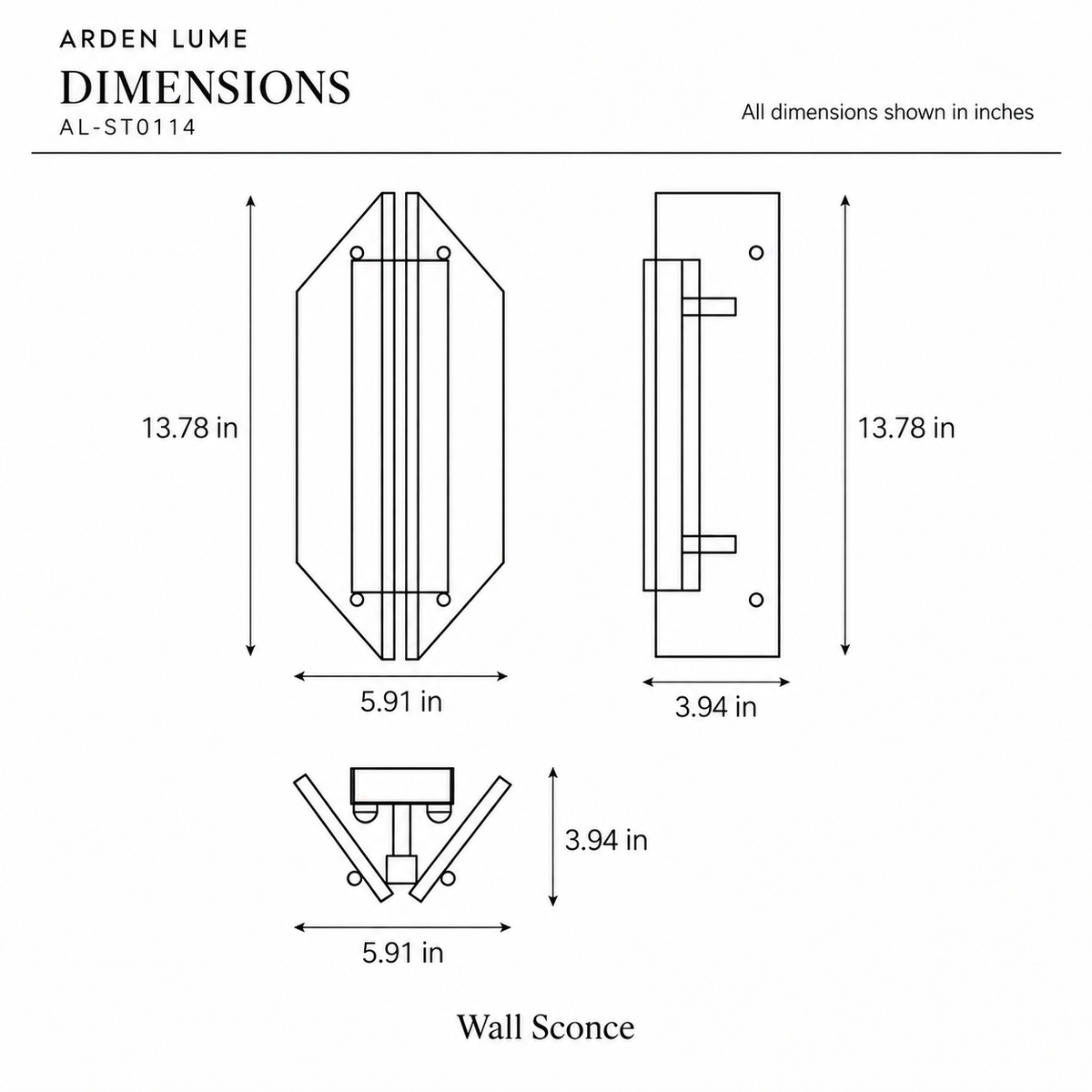 ARDEN LUME AL-ST0114 dimension diagram in inches