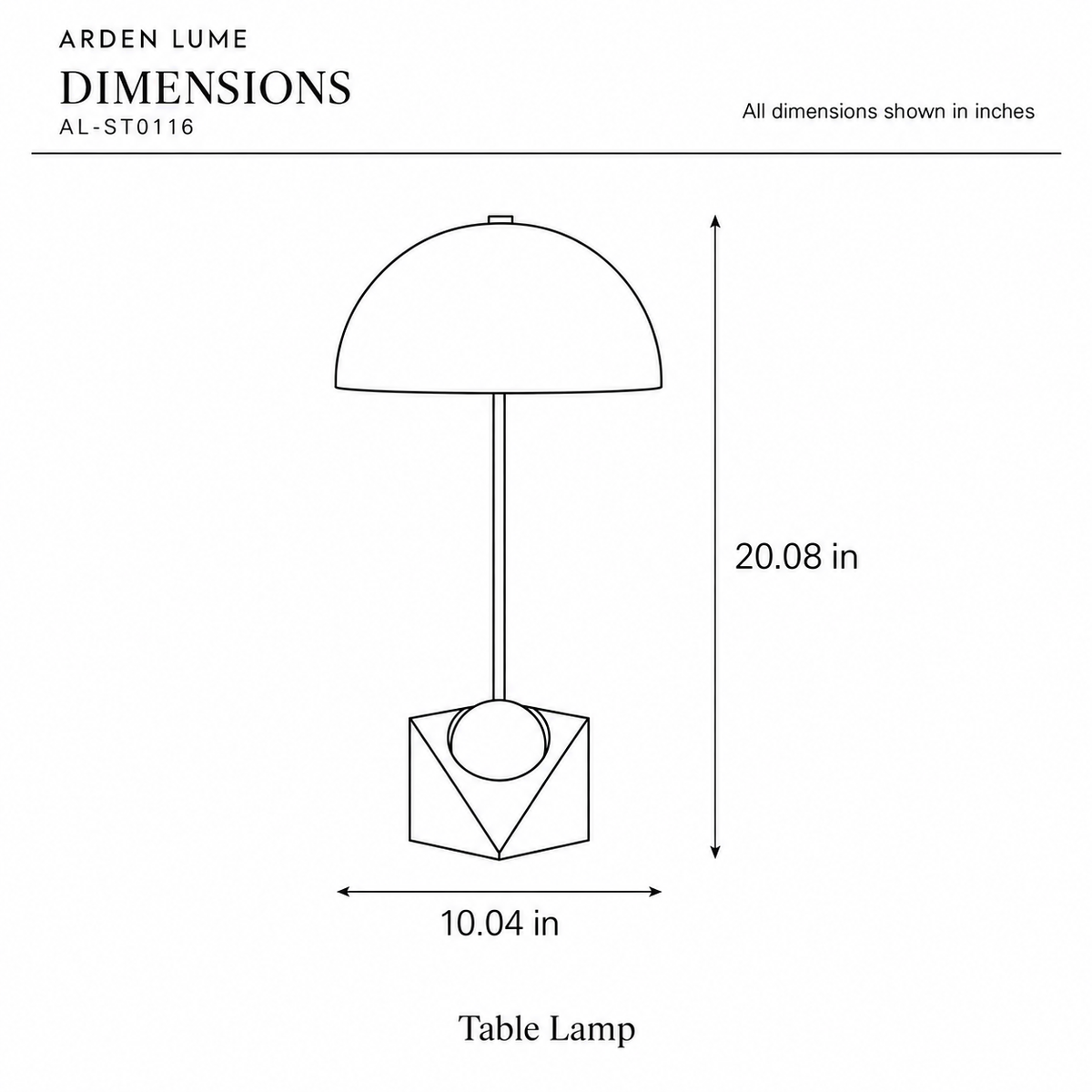 ARDEN LUME AL-ST0116 dimension diagram in inches