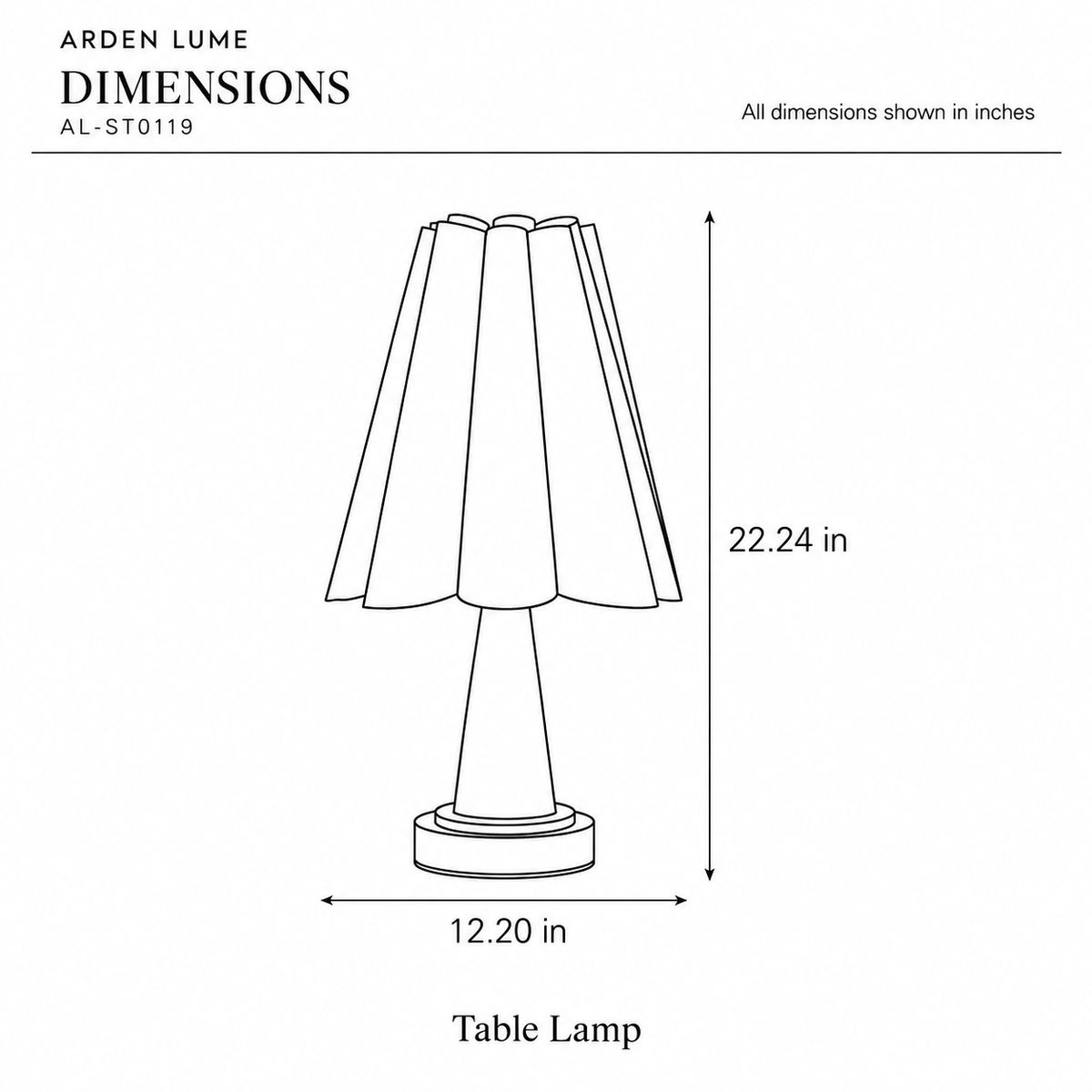 ARDEN LUME AL-ST0119 dimension diagram in inches