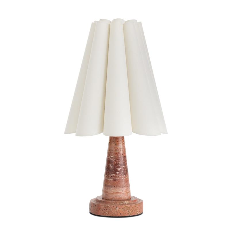 Shadon Traditional Marble Pleated Table Lamp — D 31cm x H 56.5cm / ∅ 12.2″ x H 22.2″; Red & White
